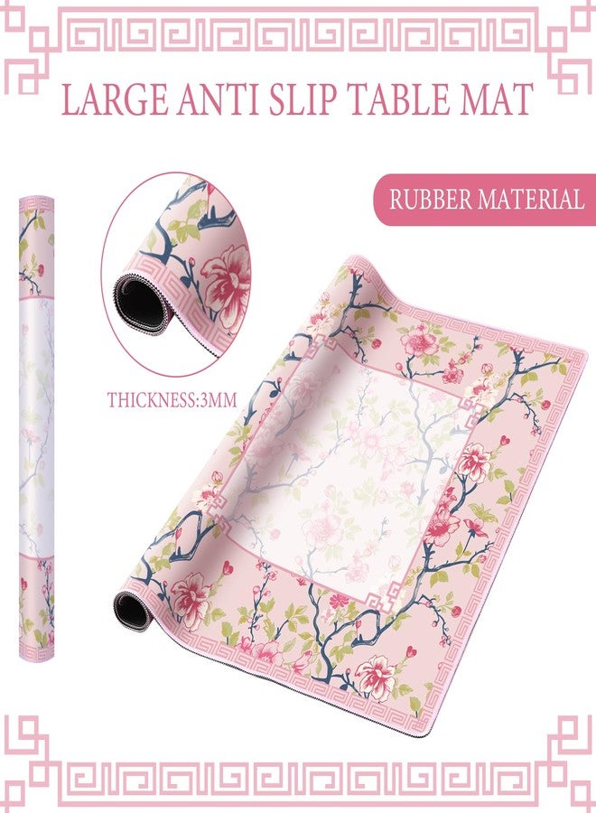 Sonwyoung Chinoiserie Mahjong Mat with 1 Carrying Bag 31.5" x 31.5" Pink and White Rubber Anti Slip and Noise Reduction Multi Purpose Game Table Cover for Mahjong, Card, Board Tile Games - Image 3